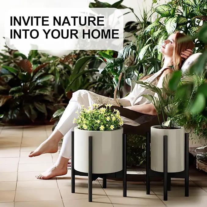 MUDEELA Adjustable Plant Stand Indoor, Bamboo Plant Stand 8 to 12 Inches, Single Floor Plant Stand for Indoor Plants, Bamboo Black Planter Stand for Indoor Plants, Pot Plant Not Included by GreenHaven Gardens