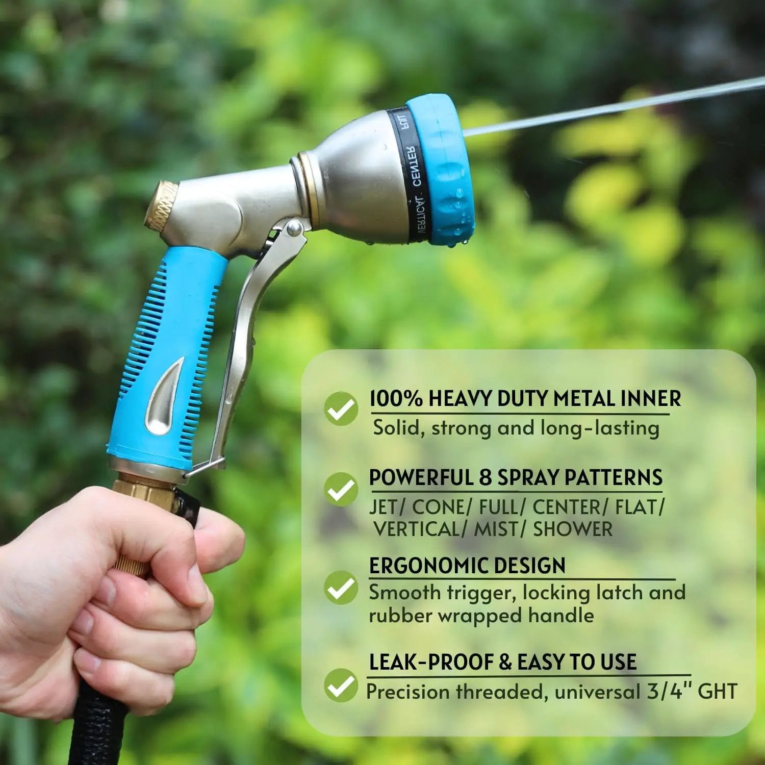 HOSUN Garden Hose Nozzle Sprayer Heavy Duty, 100% Metal Water Hose Nozzle with 8 Spray Patterns, High Pressure Hose Spray Nozzle with Non-Slip Grip for Watering Plant & Lawn, Washing Car & Pet, Blue by GreenHaven Gardens