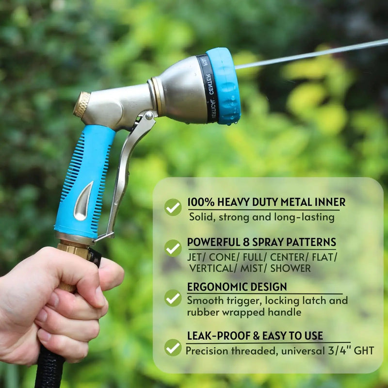 HOSUN Garden Hose Nozzle Sprayer Heavy Duty, 100% Metal Water Hose Nozzle with 8 Spray Patterns, High Pressure Hose Spray Nozzle with Non-Slip Grip for Watering Plant & Lawn, Washing Car & Pet, Blue by GreenHaven Gardens
