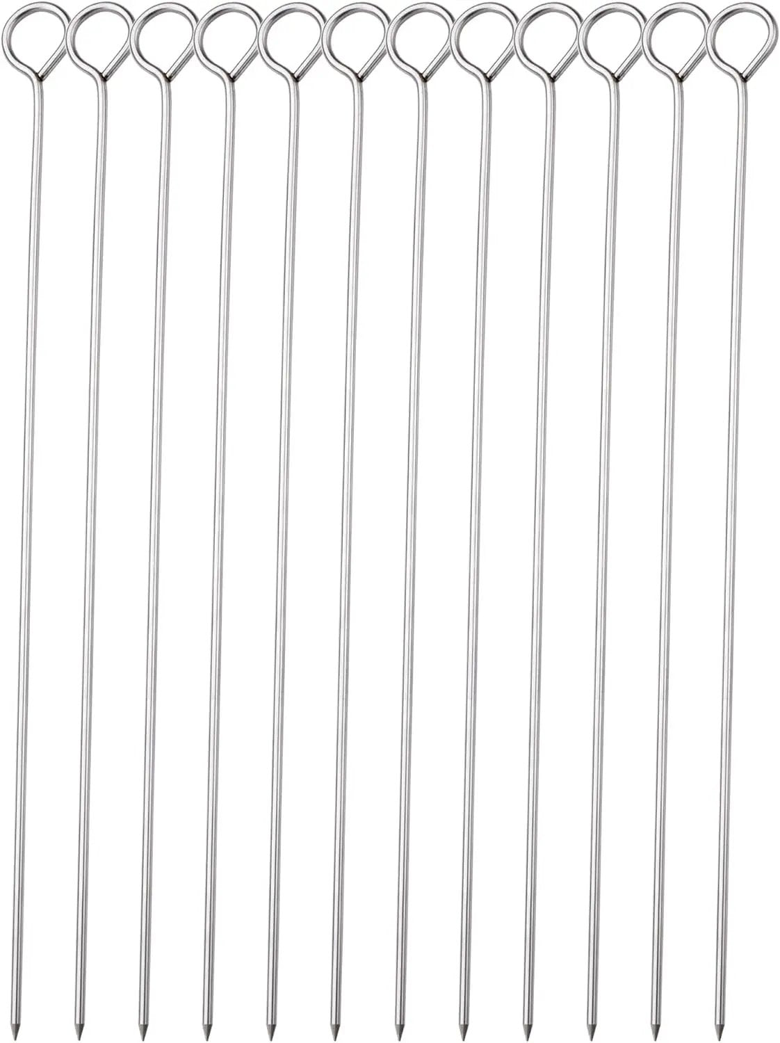 10 Inch Metal Barbecue Skewers, Stainless Steel BBQ Skewers, Shish Kebab Kabob Skewers 12 Pcs by GreenHaven Gardens