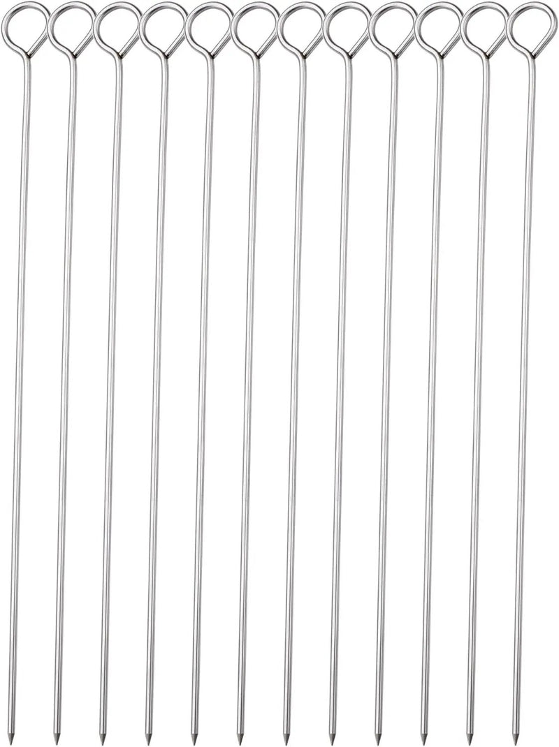 10 Inch Metal Barbecue Skewers, Stainless Steel BBQ Skewers, Shish Kebab Kabob Skewers 12 Pcs by GreenHaven Gardens