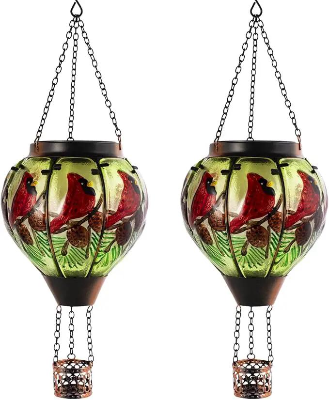 2 PCS Cardinal Solar Hot Air Balloon Lantern with Flame, Glass Balloon Lantern Outdoor Waterproof, Hanging Hot Air Balloon Solar Light, Cardinal Gifts for Mom Woman by GreenHaven Gardens