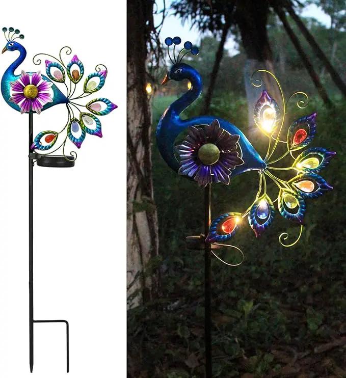 Solar Peacock Statue, Garden Metal Stake Lights Yard Decorations Outdoor,Perfect Peacock Gifts for Women, Ornaments,Mothers Day Ideal Gifts（Solar Peacock Flower ） by GreenHaven Gardens