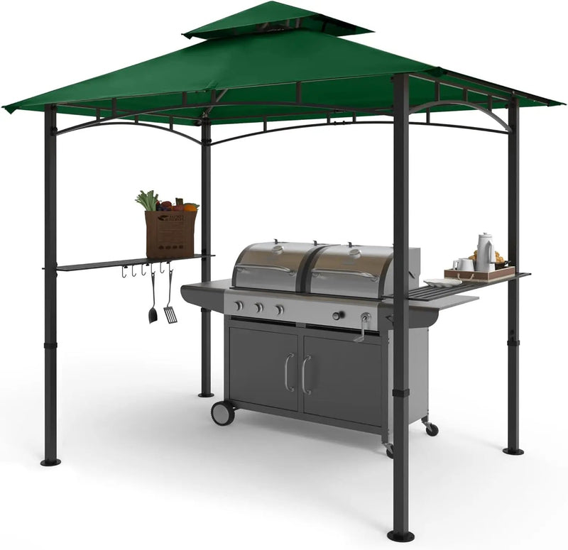 COOSHADE 8'x 5' Grill Gazebo Double Tiered Outdoor BBQ Gazebo Canopy with LED Light (Forest Green) by GreenHaven Gardens