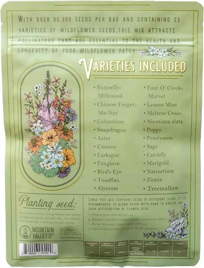 Wildflower Seeds Bulk, 2 Oz. 80,000+ Seeds – Butterfly & Hummingbird Mix with 23 Non-GMO Varieties – Pollinator Flower Seed for Planting by GreenHaven Gardens