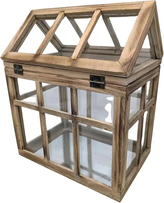 Orchid & Ivy Large Rustic Wood & Glass Plant Succulent Terrarium with Lid - 12" x 9.8" x 7" Decorative Farmhouse Tabletop Greenhouse Display for Air Plants, Dioramas, Fairy Gardens, Candle Lantern by GreenHaven Gardens
