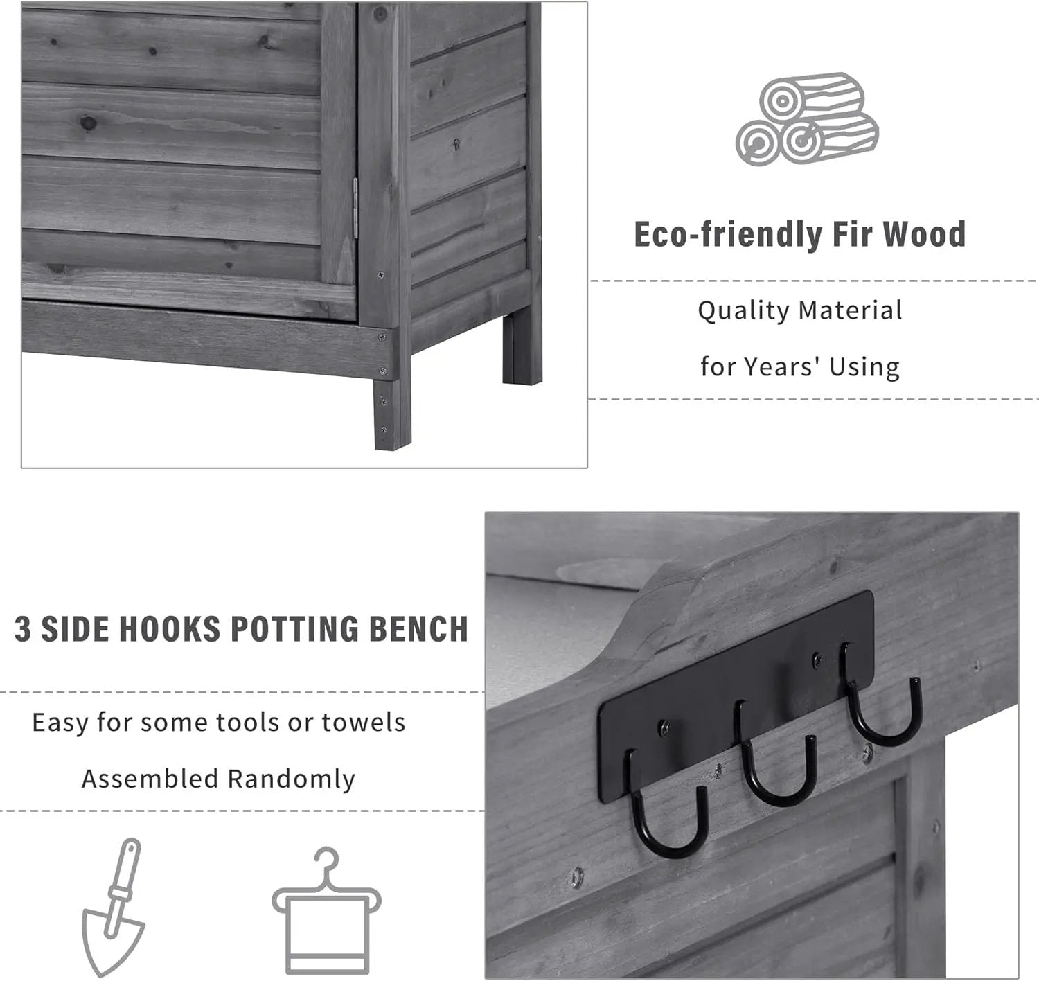 Merax Outdoor 39" Potting Bench Table, Rustic Garden Wood Workstation, Storage Cabinet with 2-Tier Shelves and Side Hook, Grey by GreenHaven Gardens