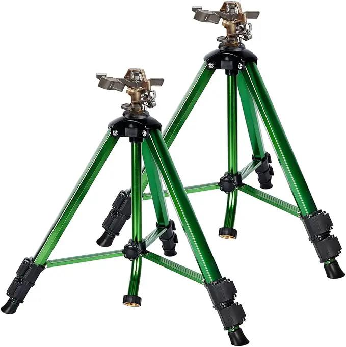 Biswing Impact Sprinkler Head on Tripod Base, Heavy Duty Lawn Sprinklers, 360 Degree Large Area Irrigation, Brass Sprinkler Nozzle & Solid Alloy Metal Extension Legs Flip Locks, 2 Pack by GreenHaven Gardens
