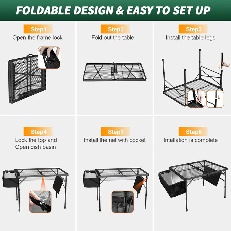 Portable Folding Grill Table with Sink for Outdoor, Lightweight Aluminum Frame Folding Grill Stand Picnic Table Camping Cooking BBQ, RV Picnic,2 Heights Adjustable(Black) by GreenHaven Gardens