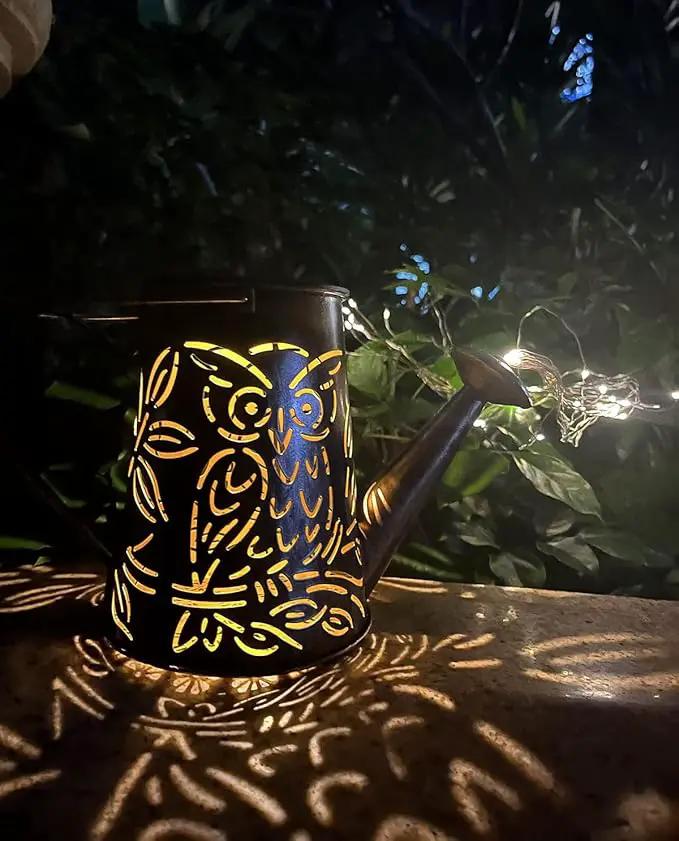 Solar Watering Can with Cascading Lights - Large Waterfall Lights Garden Decor, Owl Shape Solar Hanging Lantern Outdoor Waterproof , 96 LEDs String Light Flashing for Patio,Lawn,Garden,Pathway by GreenHaven Gardens