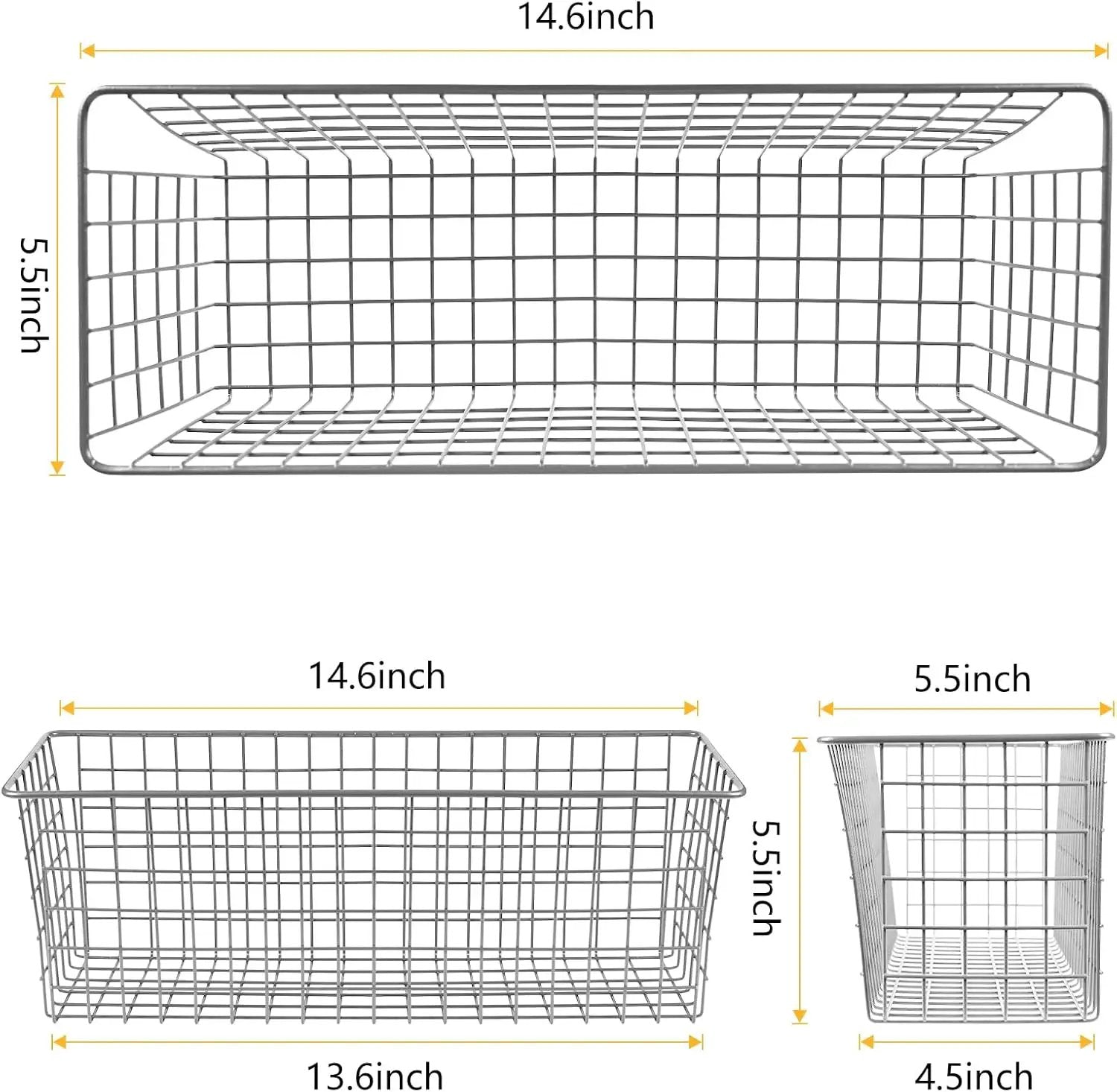 2 Sets Extra Large Hanging Wall Basket, Grey Metal Wire Baskets with Steel Hooks for Organizing, WallmountedFruit Vegetable Toy Snack Storage, Home Kitchen Bathroom Laundry Pantry Organizer by GreenHaven Gardens