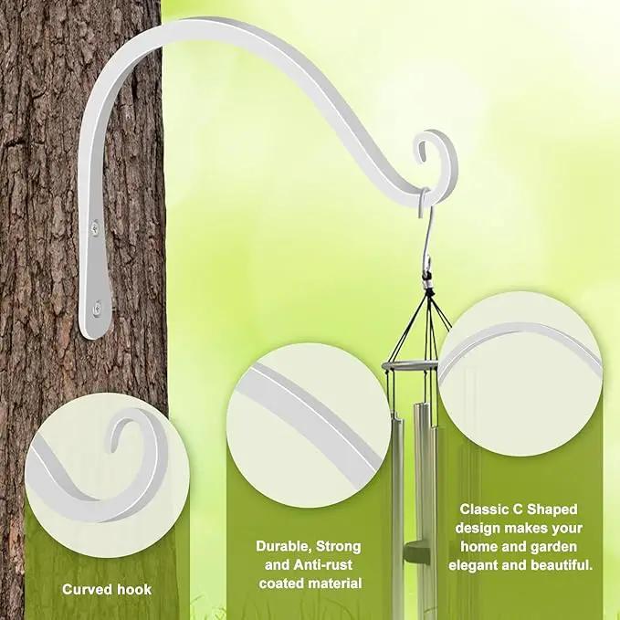FEED GARDEN Iron Wall Hooks Decorative Metal Curved Plant Hanger Hooks, Indoor/Outdoor Use for Hanging Bird Feeders, Wind Chimes, Flower Baskets, Yoga Mat, (White, 8 Inch 2 Pack) by GreenHaven Gardens