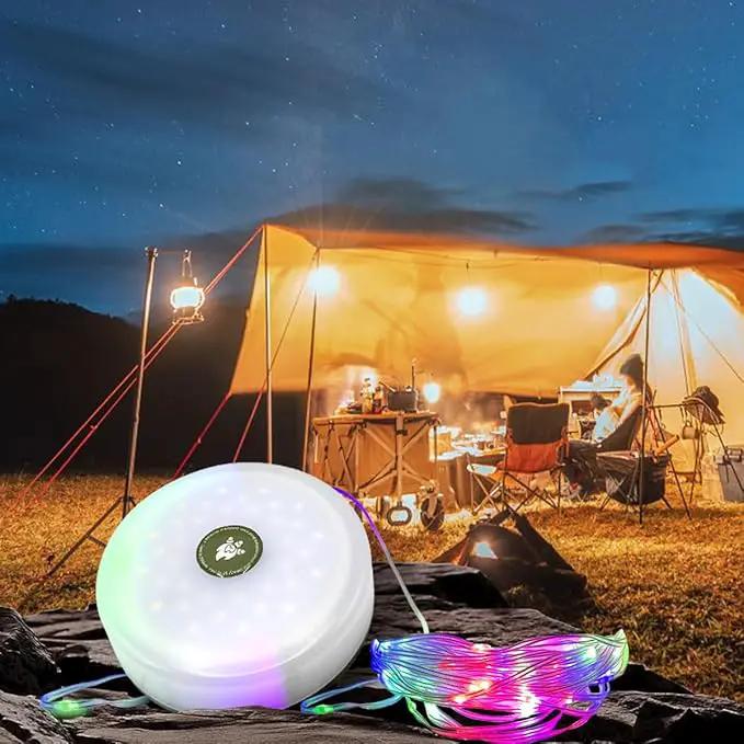 Solar Camping String Lights Roll Up 32.8FT, Rechargeable via Solar and USB, Waterproof Portable 2 in 1 Camping String Lights Lamp for Outdoor Camp Tent Garden Party Festival Decorations by GreenHaven Gardens