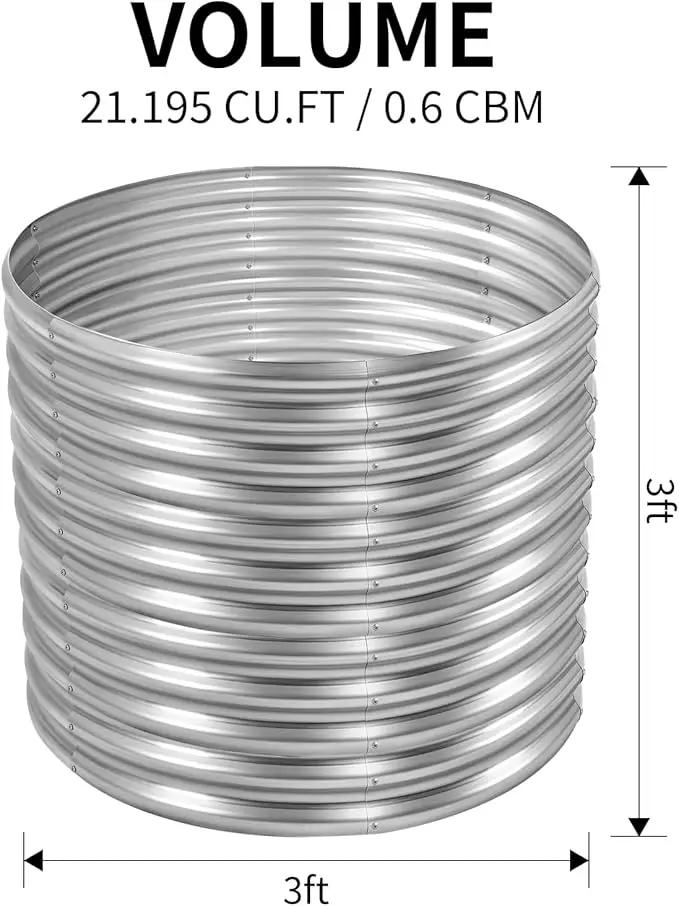 Land Guard 3×3×3ft Galvanized Raised Garden Bed Kit, Round Galvanized Planter Raised Garden Boxes Outdoor, Large Metal Raised Garden Beds for Vegetables, Silver by GreenHaven Gardens