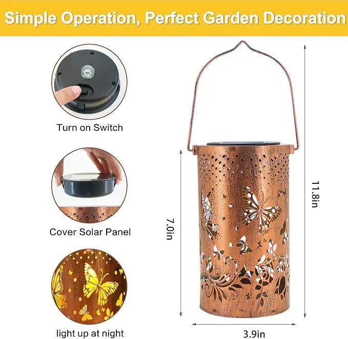 4 Packs Solar Lanterns Outdoor Hanging Lantern Lights, 4 Butterflies Hollowed-Out Metal Decor Lantern, Waterproof LED Decorative Garden Light Gifts by GreenHaven Gardens
