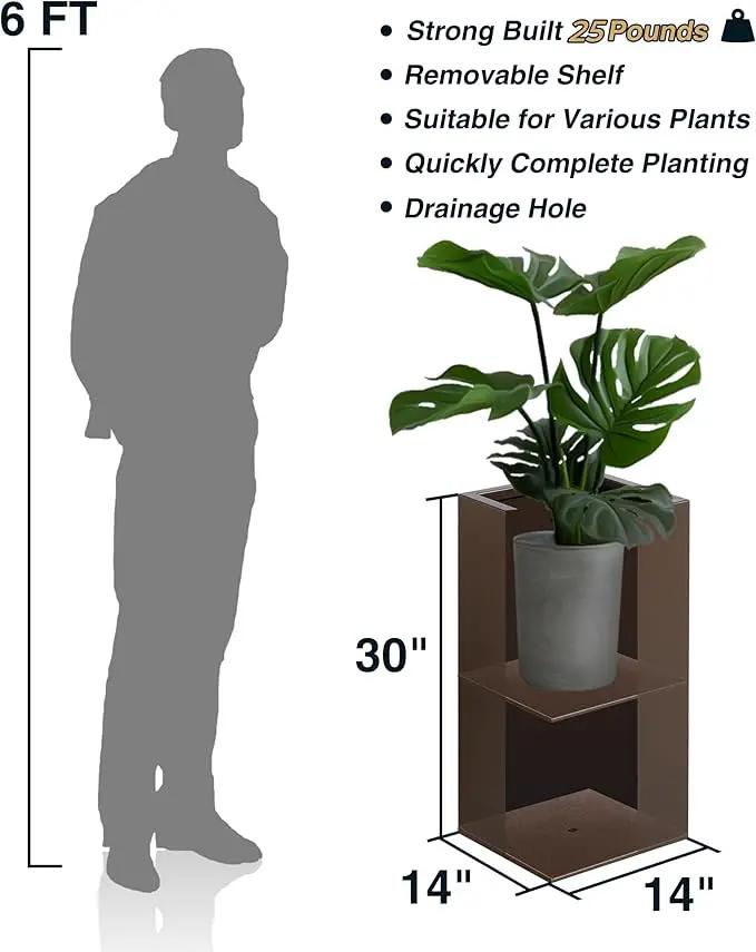 Large Planter for Outdoor Plant 14Lx14Wx30H Inches Metallic Heavy Tall Planter Box for Outdoor & Indoor, Rectangular Flowerpot 25Lbs/PC, Espresso, No Assembly and Seamless, Set of 2 by GreenHaven Gardens