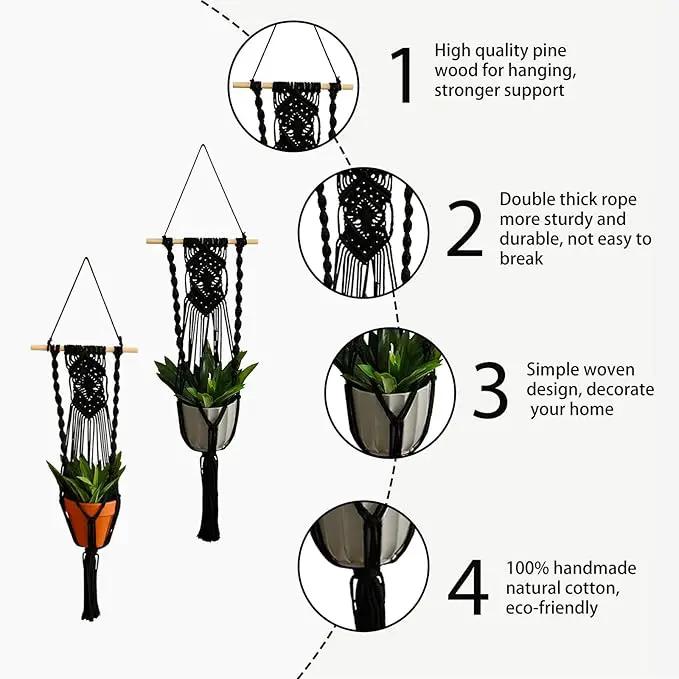 Artilady Black Plant Hanger Macrame Hanging Planter for Indoor Boho Plants Holder with Hooks Hanging Plant Basket Outdoor Window Wall Plants Home Decor by GreenHaven Gardens