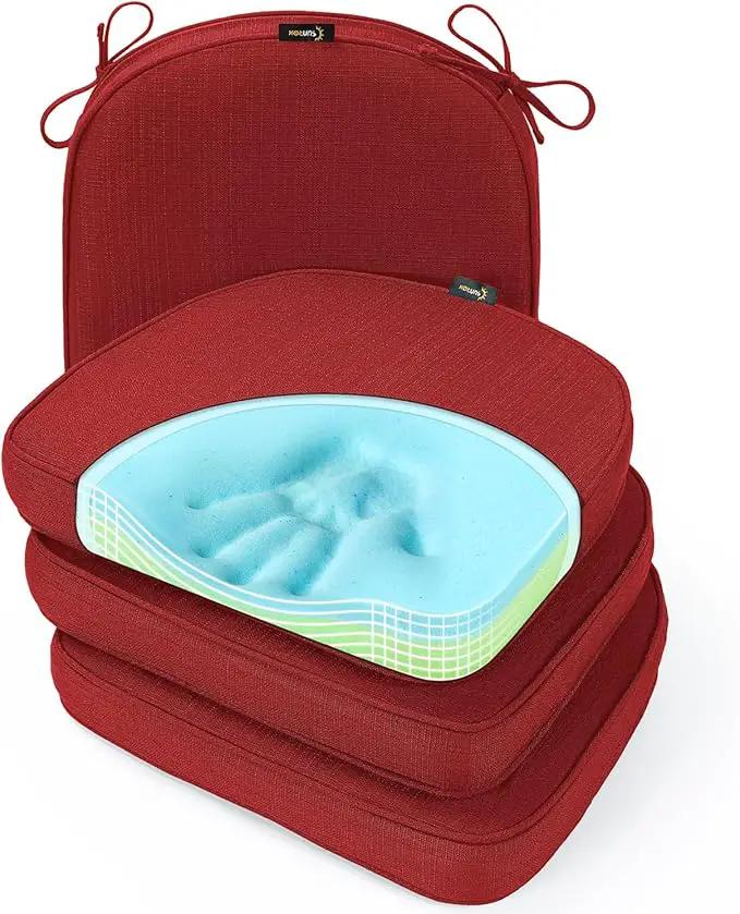 SUNROX Gel Memory Foam Chair Cushions, FadeShield Water-, Stain-Resistant Durable Reversible Seat Cushion Pads with Ties for Indoor/Outdoor Kitchen Dining Office, 19"x19", Set of 4, Burgundy by GreenHaven Gardens