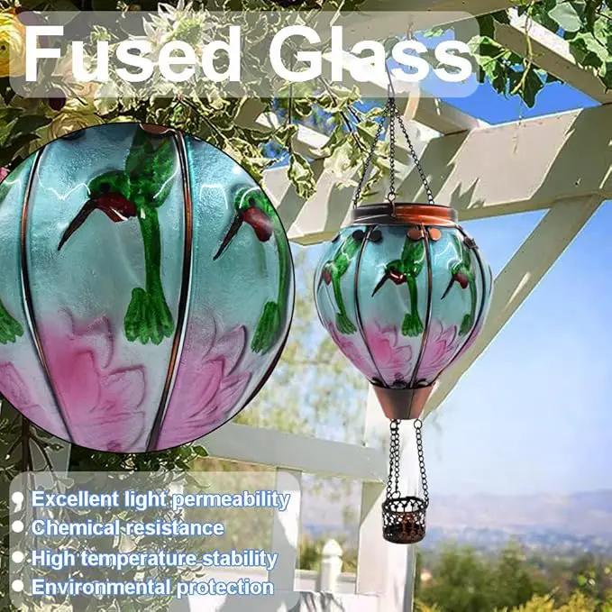 Hot Air Balloon Solar Lantern with Flickering Flame Hanging Solar Lanterns Outdoor Lights Waterproof Lanterns Decorative Garden Patio Yard Party Decor Hummingbirds&Pink Flowers by GreenHaven Gardens