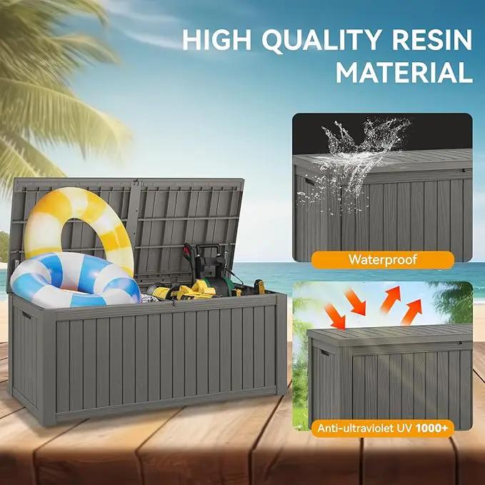 NUNU LAB 180 Gallon Outdoor Storage Box,Large Resin Sturdy Deck Box, Backyard Outside Storage Box Waterproof with Double Wall Panels,Package Delivery Garden Hose Storage Bin Outdoor Tool,Grey by GreenHaven Gardens