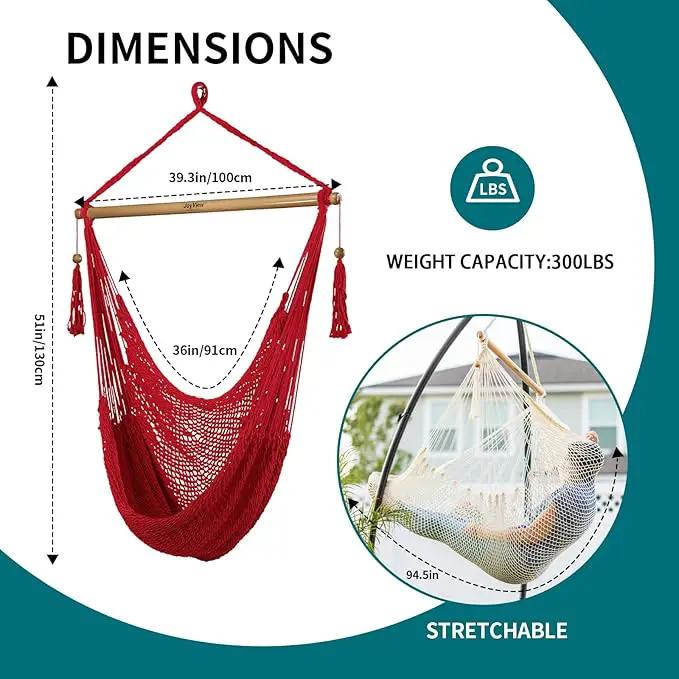 JoyView Hammock Chair with Spreader Bar Caribbean Hammock Swing Chair 300 LBS Weight Capacity XL Rope Hanging Chair for Outdoor Indoor Garden Yard - Red by GreenHaven Gardens