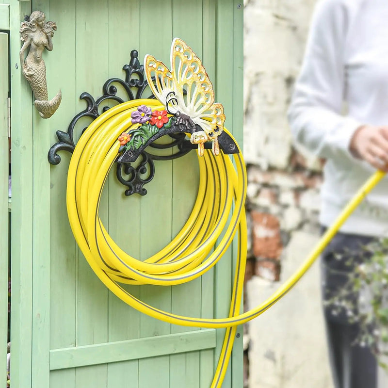 Sungmor Cast Iron Garden Hose Holder, Heavy Duty Wall Mounted Hose Hanger, Decorative Butterfly Water pipe Organizer, Hose Reel Rack for Outside, Garden Yard Decor by GreenHaven Gardens