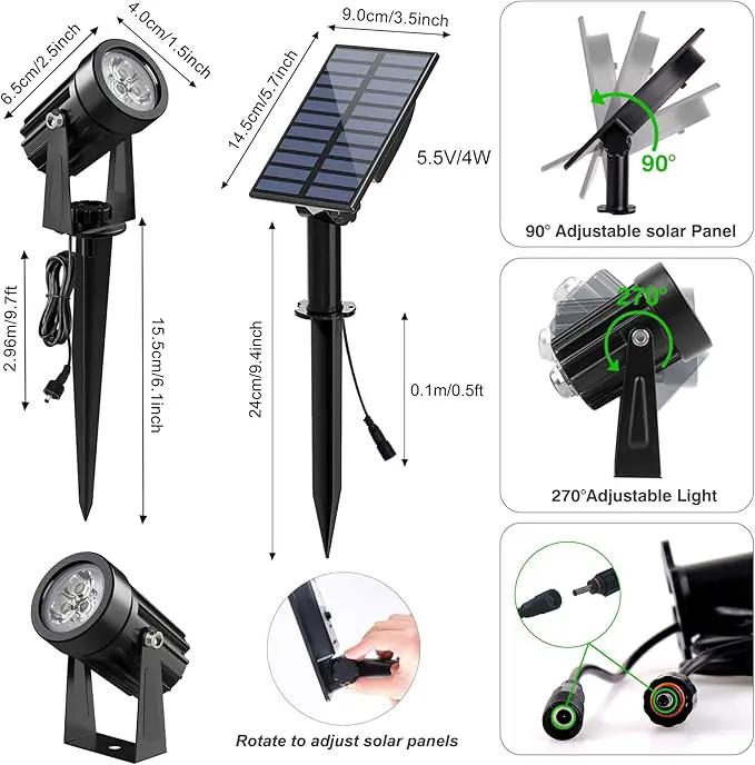 Green Solar Spot Lights Outdoor, 2 Pack Solar Landscape Spotlights IP65 Waterproof 9.8ft Cable, Auto On/Off Outdoor Wall Lights for Garden Yard Driveway Porch Walkway Pool (1-in-1) by GreenHaven Gardens
