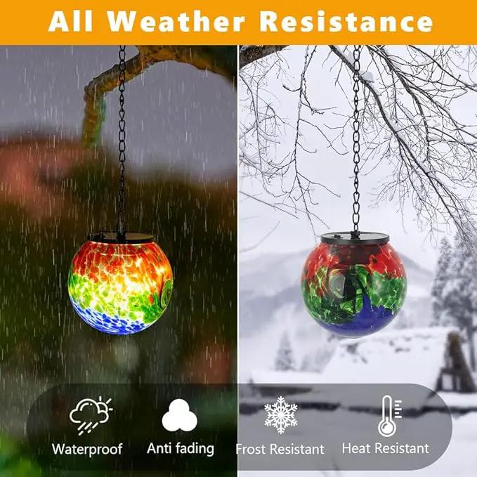 Hanging Solar Lanterns Outdoor Waterproof, Hanging Glass Solar Lantern with Hook, Gazing Ball Lantern Decor for Tree Yard Patio by GreenHaven Gardens