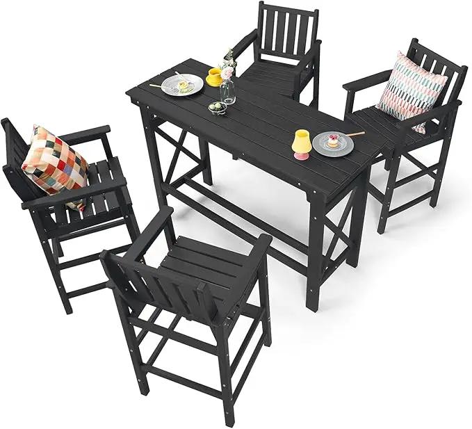 5-Piece HDPE Patio Bar Set, Rectangular Bar Height Table and 4 Adirondack Bar Chairs, All Weather Outdoor Bar Stools Set, Outdoor Bar Table and Chairs Set for Balcony, Pool, Porch, Obsidian by GreenHaven Gardens