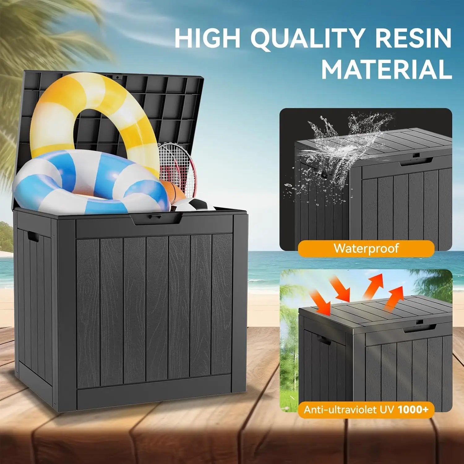 KAMABOKO 32 Gallon Outdoor Storage Box 2 Pack All-Weather Deck Box for Patio Furniture, Package Deliveries, Garden Tools, Pool Supplies & Cushions, Black by GreenHaven Gardens