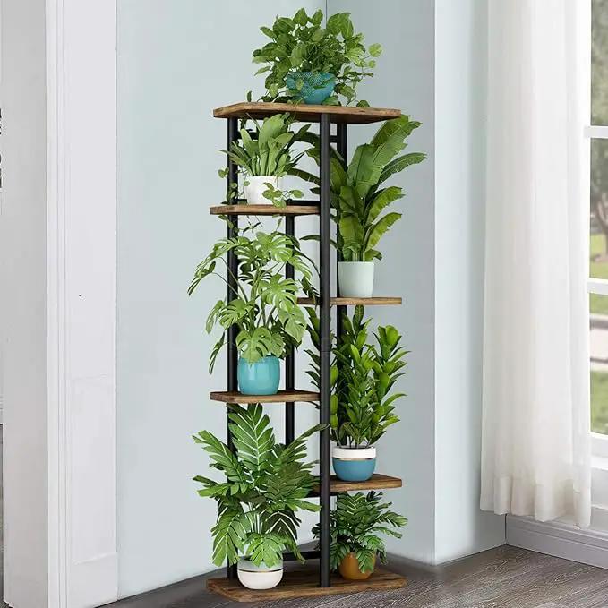 LINZINAR Plant Stand 6 Tier 7 Plant Multiple Flower Rack Holder Shelves Rack Storage Organizer Display Indoor Planter for Balcony Bedroom Patio Garden Living Room, Black by GreenHaven Gardens
