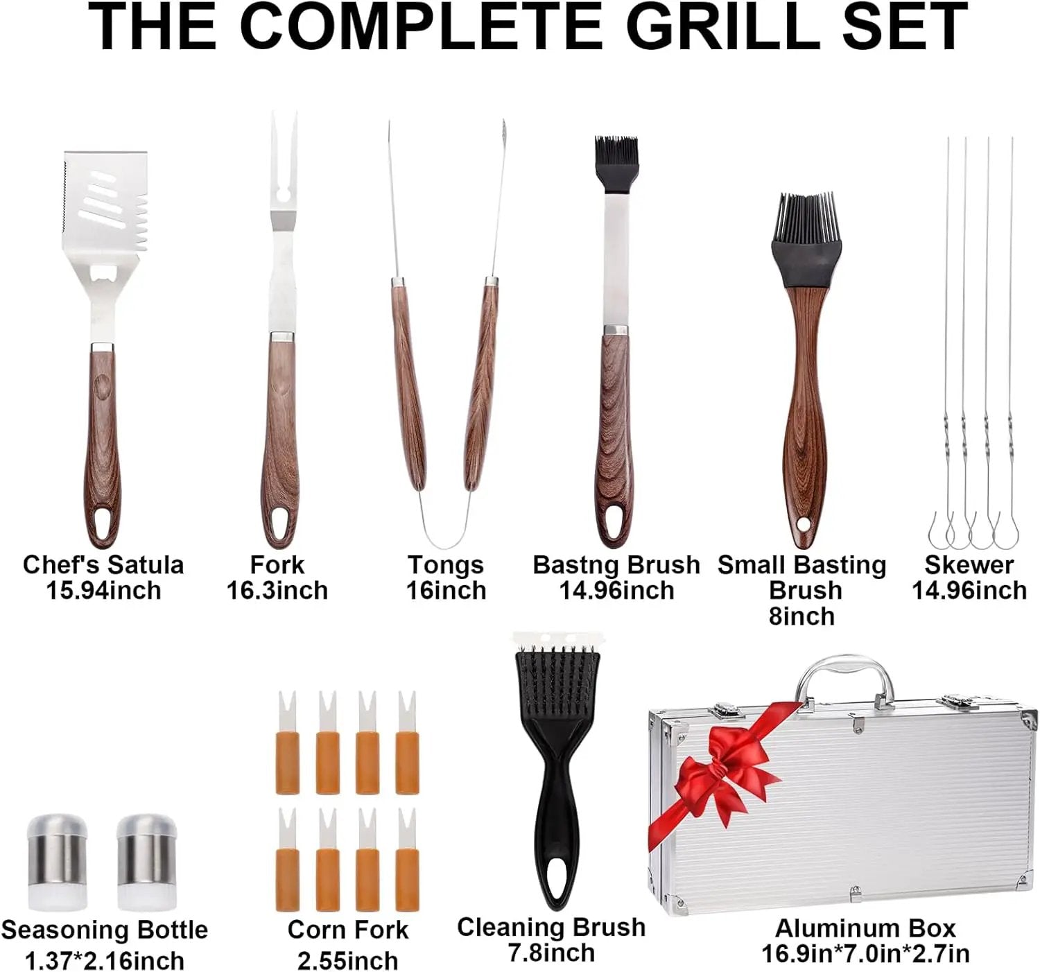 Supernal 21Pcs Deluxe Grill Tool Set Extra Thick Stainless Steel Grill Tool Set for Men Heavy Duty BBQ Tool Set Outdoor Grill with Aluminum Case with Grill Spatula Tongs and Brush Gifts for Men & Dad by GreenHaven Gardens