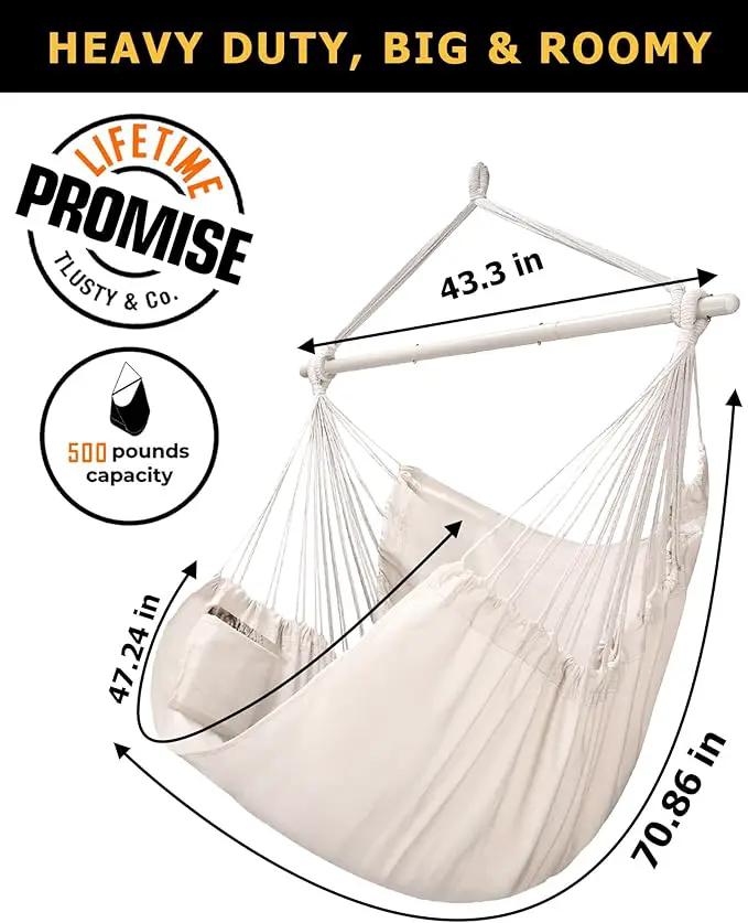 ADVOKAIR Hammock Chair Hanging Chair Rope Swing XXL - Max 500lbs, 70in Large Hammock Swing Chair -Portable Steel Spreader Bar with Anti-Slip Rings-Roomy & Strong by GreenHaven Gardens