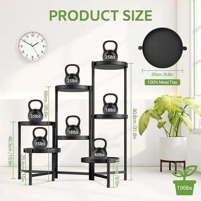 iDavosic.ly 7 Tier Large Plant Stand Indoor with 10 Inch Wide Tray, Tiered Corner Metal Outdoor Flower Display Holder Shelf, Folding Tall Rack for Patio Porch Living Room, Modern Black by GreenHaven Gardens