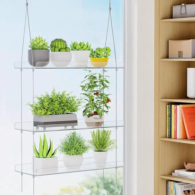 Lifewit 2-Tier Window Plant Shelves 15 inch, Acrylic Adjustable Hanging Floating Shelf, Window Sill Extender for Indoor Succulent Plants, Micro Greens, Seed Starter Pots, Herb Planters by GreenHaven Gardens