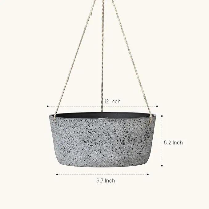 La Jolie Maison Large Hanging Planters - 12 Inch Outdoor Flower Pots, Rock Gray Hanging Garden Planters Set of 2 by GreenHaven Gardens
