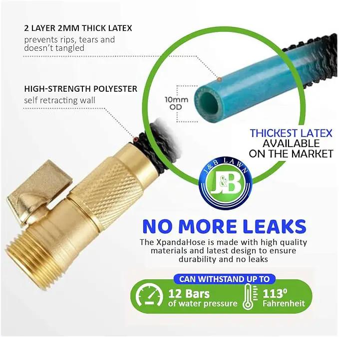 J&B XpandaHose 75ft Expandable Garden Hose with Holder - Heavy Duty Superior Strength 3750D - 4 -Layer Latex Core - Extra Strong Brass Connectors and 10 Spray Nozzle w/Storage Bag (Black 75) by GreenHaven Gardens