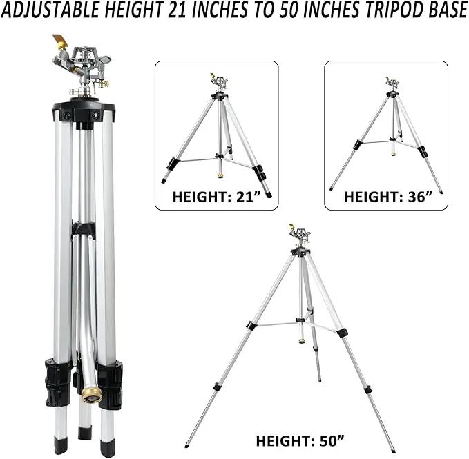 STYDDI Heavy Duty Impact Sprinkler on Tripod Base, Extra Tall Metal Pulsating Telescoping Tripod Sprinkler for Large Area, Yard, Lawn, Garden, Waters up to 90 Ft. Diameter, Legs Extends Up to 50-inch by GreenHaven Gardens