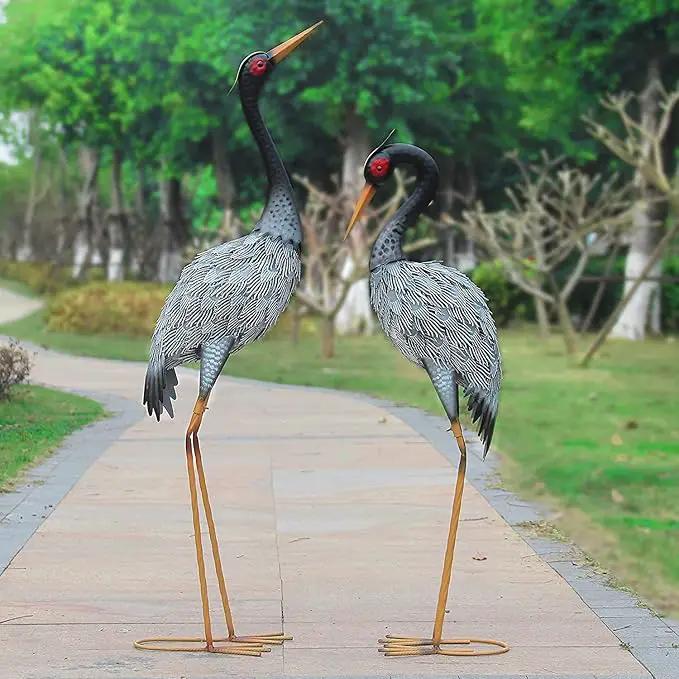 Crane Statue Garden Décor, Metal Heron Statue Yard Art for Outdoor Patio Lawn Backyard Pool Front Porch Deocr, Bird Garden Sculpture & Statues, Set of 2, Black and White by GreenHaven Gardens