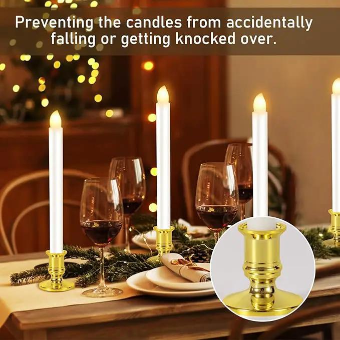 2 Pack Christmas Window Candles with Remote Timer, Flickering Flameless Candles with Candle Holders Suction Cups for Christmas Party Decorations, Gold by GreenHaven Gardens