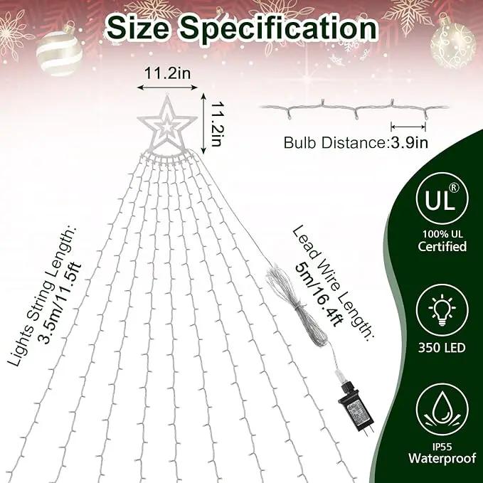 Christmas Decoration Lights, Outdoor Christmas String Lights 320 LED 11.5 Ft Waterfall Tree Lights with Big Star Topper 8 Light Modes for Christmas New Year Holiday Garden Yard Indoor Outdoor Decor by GreenHaven Gardens