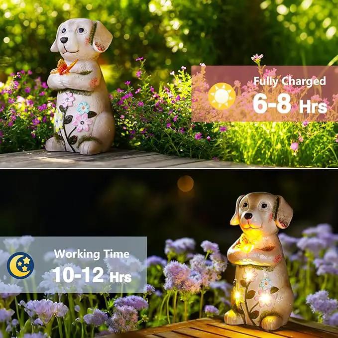 Solar Dog holiding Solar Butterfly Lights - Resin Garden Outdoor Decorations for Patio,Balcony,Yard,Birthday Garden Gifts for Women Mom by GreenHaven Gardens