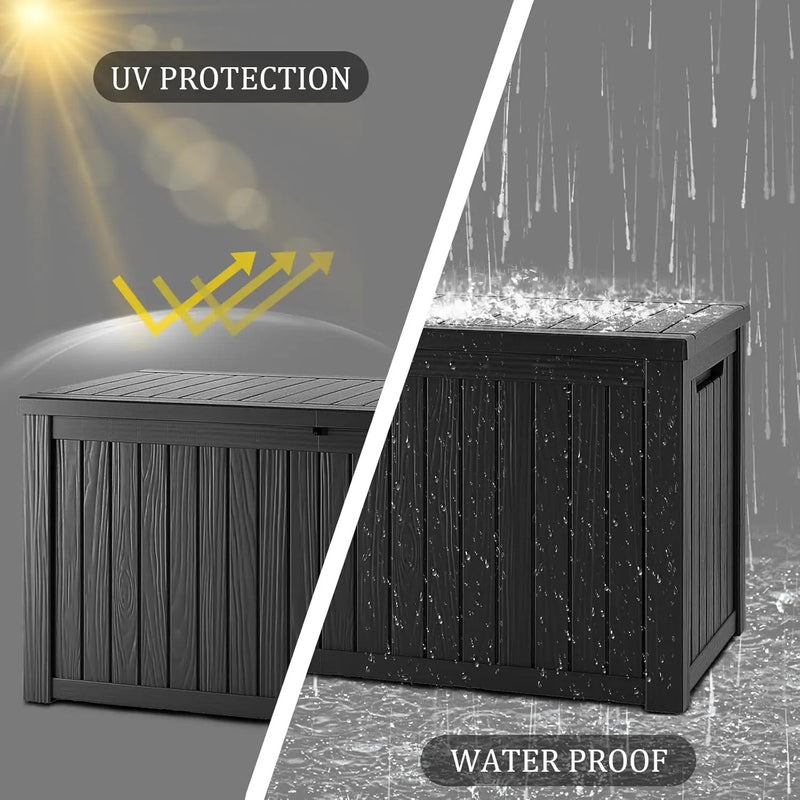 180 Gallon Waterproof Deck Box, Lockable Resin Storage Box for Patio Furniture Cushions Garden Tools and Outdoor Delivery Storage, Black by GreenHaven Gardens