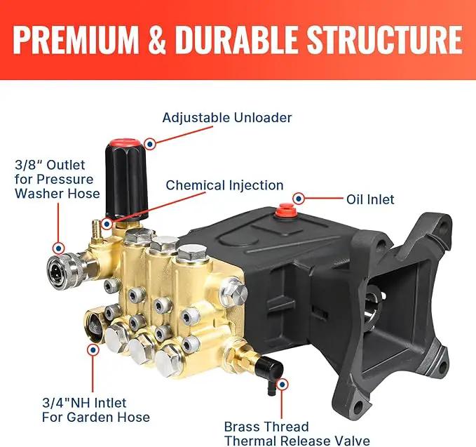 YAMATIC Horizontal Triplex Plunger Pressure Washer Pump 1" Shaft 4000 PSI 3.8 GPM, Replacement for Simpson AAA 90034, 90039,90038, Honda GX340, GX390, GX270 for Industrial Gas Powered Washers by GreenHaven Gardens