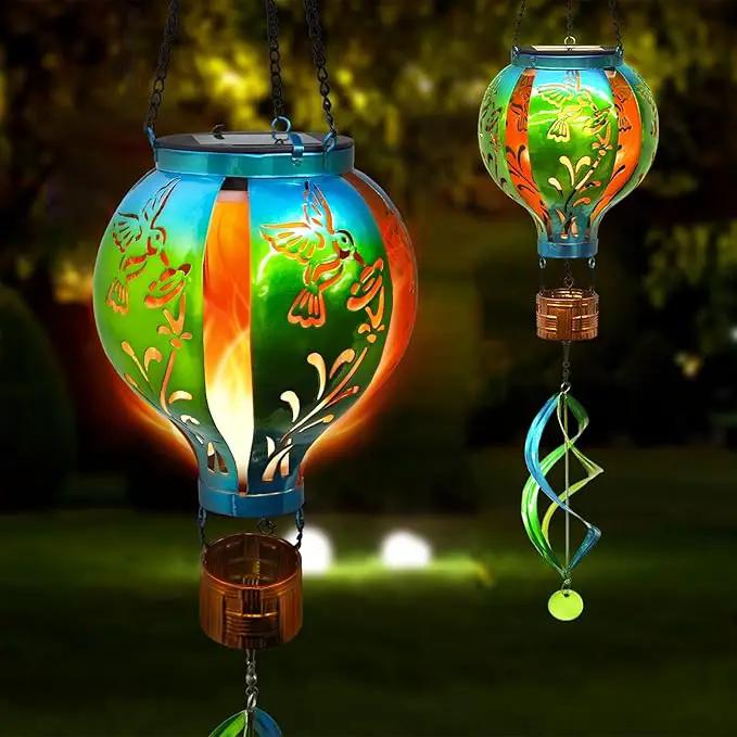 Hot Air Balloon Solar Lantern Hummingbird Wind Spinners with Flickering Flame Light Hanging Solar Lantern Outdoor Waterproof Decorations for Outside Patio Garden Yard by GreenHaven Gardens