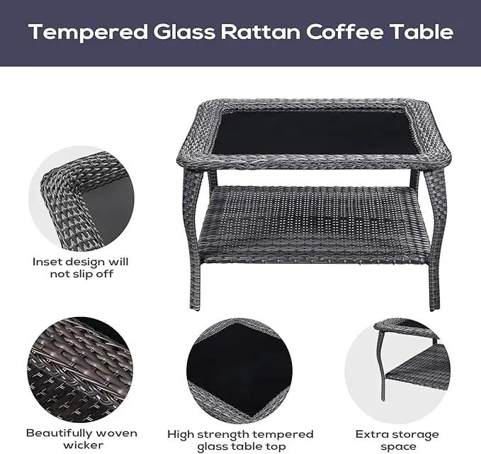 Outdoor Furniture Sectional Sofa L Shaped Couch - Patio Wicker Set with 2 Swivel Glider Chairs, 5 Piece Rattan Patio Conversation Sets with Blue Cushion for Deck Backyard Sunroom by GreenHaven Gardens
