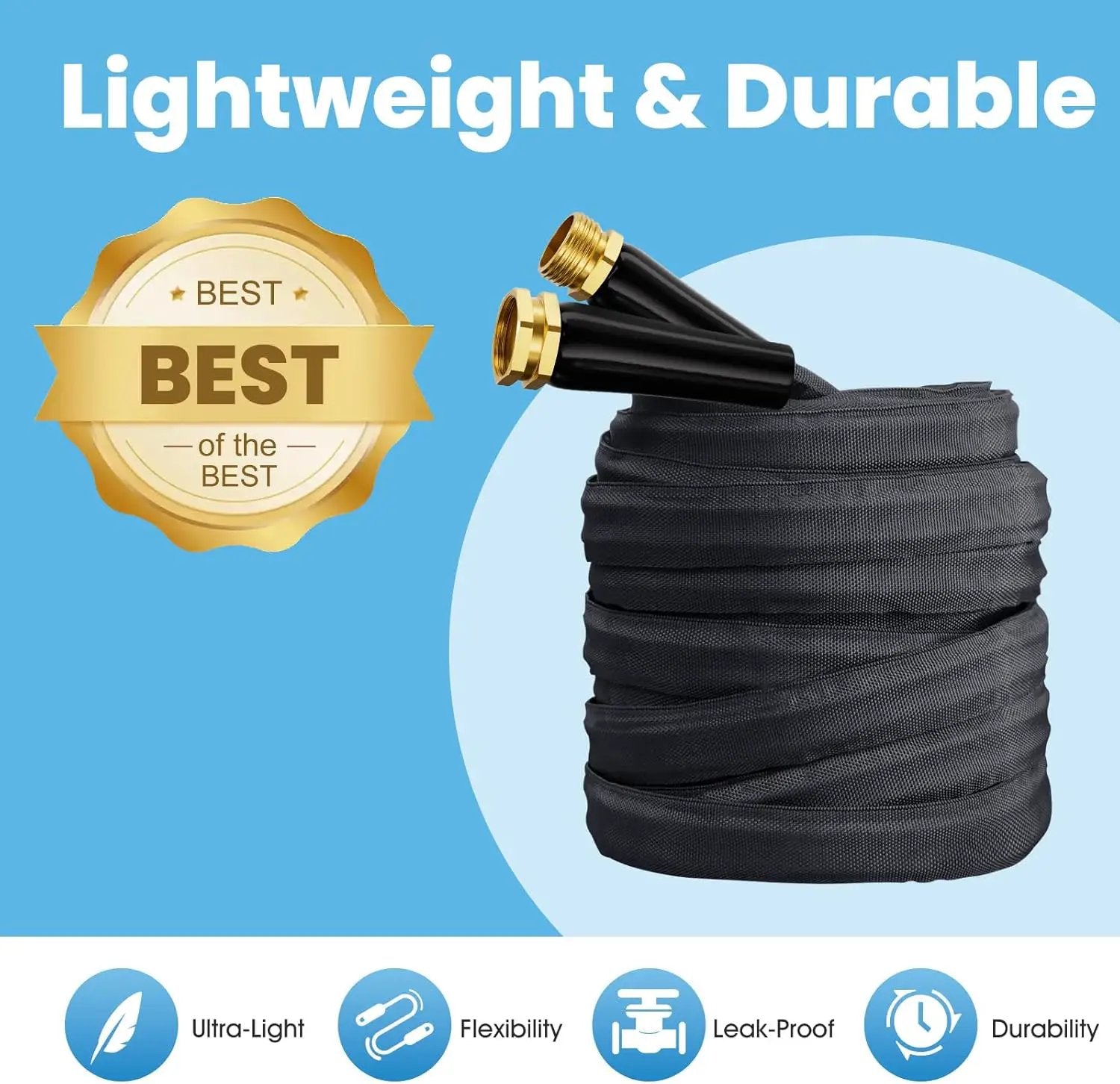 2025 Upgraded 50FT Non-Expanding Garden Hose, Lightweight, Flexible Ultra-Light Water Hose, Burst-Resistant, Lead-Free, Anti-Kink, High-Pressure by GreenHaven Gardens