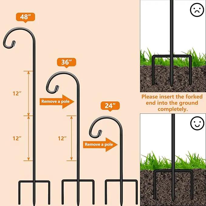Gtongoko 48 Inch Shepherds Hooks for Outdoor 4 Pack Garden Hooks for Hanging Plants, Lanterns, Bird Feeders, Solar Lights, Mason Jars, Weddings Decor, Adjustable, Matte Black by GreenHaven Gardens
