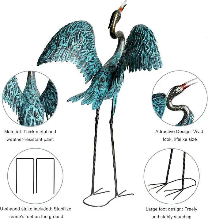 Natelf Garden Crane Sculptures & Statues, Blue Heron Decor Outdoor Large Bird Yard Art, Standing Metal Herons Lawn Ornaments for Home Patio Porch Backyard Decorations(Set of 2) by GreenHaven Gardens