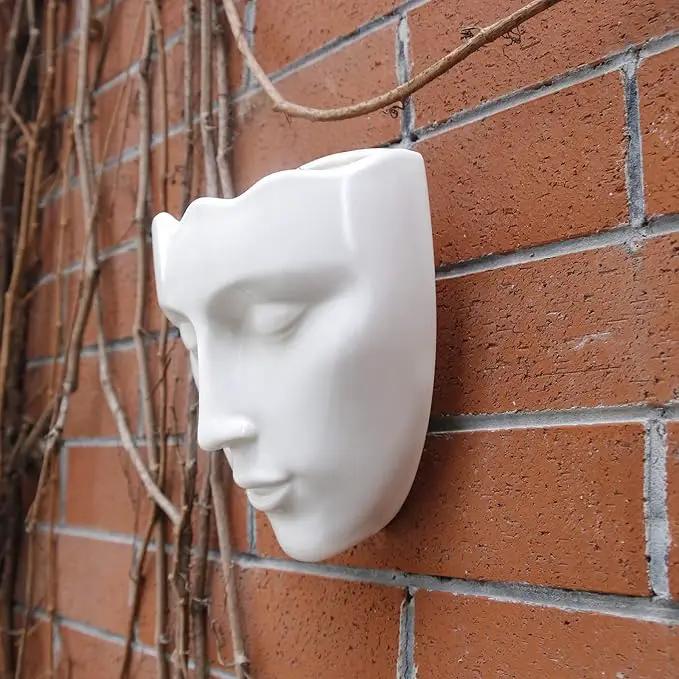 Face Vase,Ceramic Female Form Vase,Modern Sculpture White Planter Pot,Human Face Dried Flower Shaped Vase,Wall Hanging Plant Pot for Home Decor Centerpieces, Office or Outdoor Hanging Decor by GreenHaven Gardens